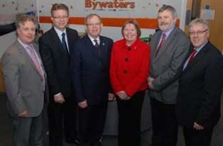 (l-r) Michael Pusey, deputy managing director at Bywaters; Kevin Sheehan, executive director for customer services at Lewisham council; John S Glover, Bywaters managing director; Cllr Susan Wise from Lewisham council; Sir Steve Bullock, Mayor of Lewisham; and, David Rumble, strategic development manager at Bywaters